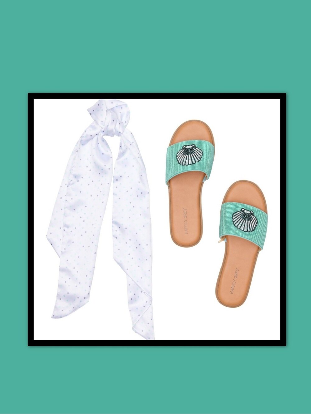 HAPPILY GREY SHELL BEADED SANDALS with SCARF